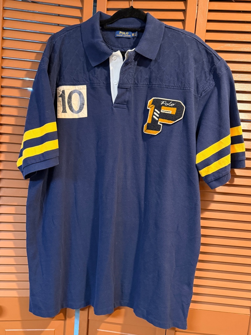 Ralph Lauren Polo Navy Short-Sleeve Rugby Shirt with Yellow Stripes